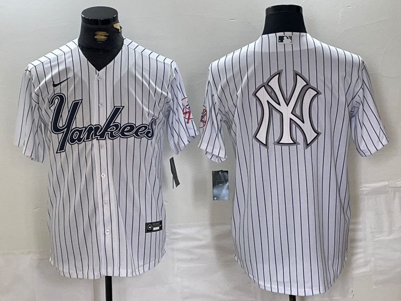 Men New York Yankees Blank White stripe Three generations joint names Nike 2024 MLB Jersey style 13->new york yankees->MLB Jersey